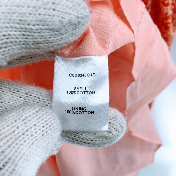 Parker Women Dress Orange Floral Print Cotton Peasant Tiered Sleeveless Midi - Picture 12 of 14